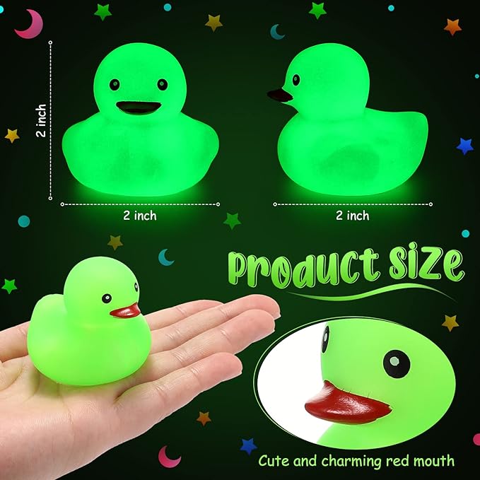 Tradder 50 Pcs 2 Inch Glow in the Dark Rubber Ducks Bulk Summer Rubber Float Ducks Light for Pool Bath Bathtub Baby Shower Autumn Halloween Christmas Party Favors Gift(Green)