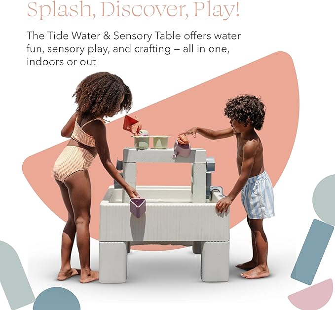 PLAYSMOL Tide Water & Sensory Table, 3-in-1 Play Sand Table with Lid, Toddlers & Kids Indoor Outdoor Activity Water Station, Ages 3+