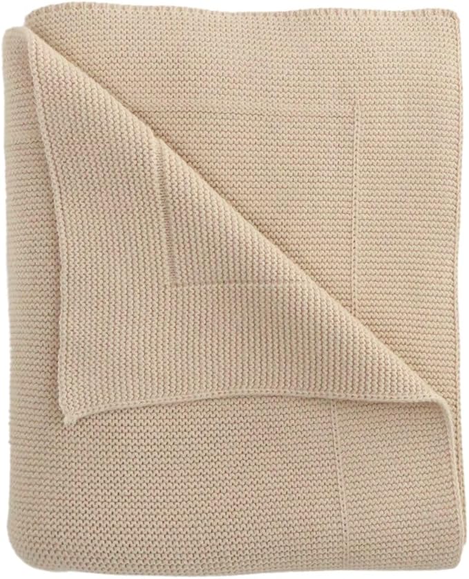 Knitted Organic Cotton Baby Blanket- Swaddle Blanket, 30" x 40" Soft Receiving Blanket for Newborn (Fog)