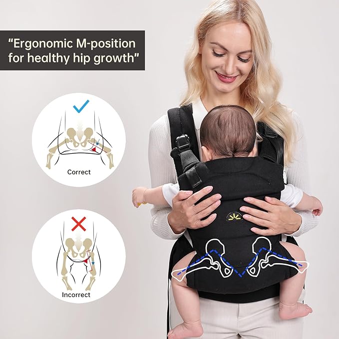 Baby Carrier for Newborns to Toddlers, Adjustable, Ultra-Soft and Weightless, Ergonomic Baby Carrier with Head Support, Baby Travel Gear, Baby Essentials (Black)