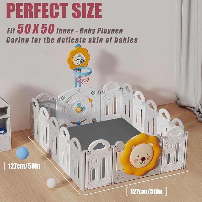 Baby Play Mat for Floor, 50 X 50x 1.3" Memory Foam Playpen Mat,Ultra Soft Tummy Time Mat with Non-Slip Backing, Baby Crawling Mat Child Nursery Rug for Infant, Toddlers, Kids (Dark Gray)