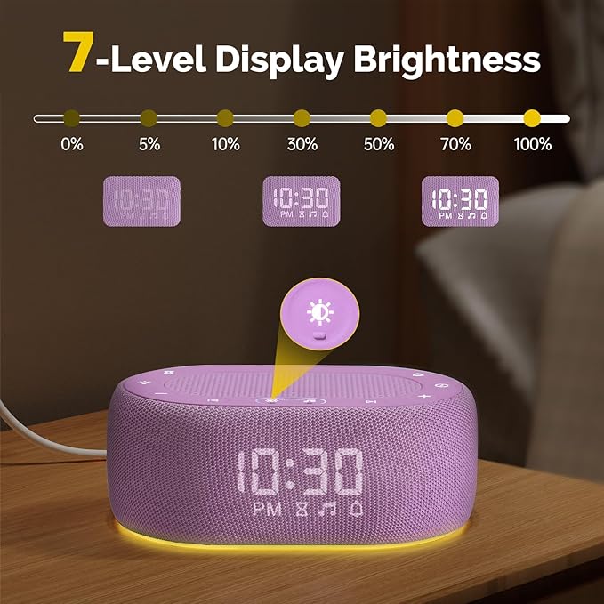 1Mii White Noise Sound Machine for Sleep, Pink Noise Machines for Baby Adults Sleeping, 18 Soothing Sounds with 7-Color Night Light, Timer, Alarm Clock, 16 Volume Levels, Remote App Control - Purple