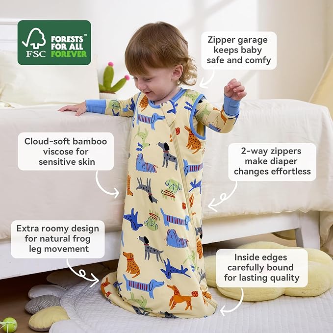 Bamboo Viscose Sleep Sack for Babies and Toddlers 1.0 Tog Wearable Blanket 2-Way Zipper Baby Shower Gifts