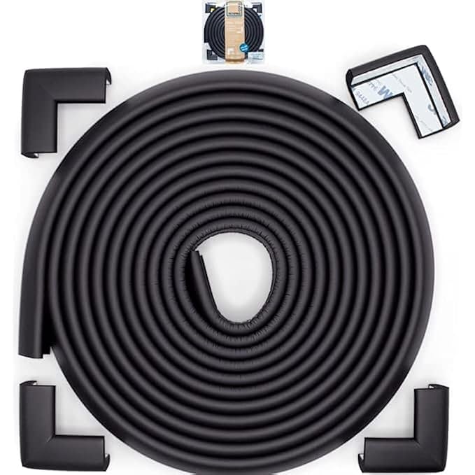 Roving Cove Slim-Fit Corner Edge Protector for Baby Proofing (Small 15ft Edge 4 Corners), Furniture Safety Bumper Guard, Soft NBR Rubber Foam, 3M Adhesive, Onyx Black