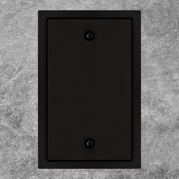 Modern Edge Switch Plate Wall Plate Outlet Cover, Durable Solid Zinc Alloy (Single Blank 2PK, Matte Black)