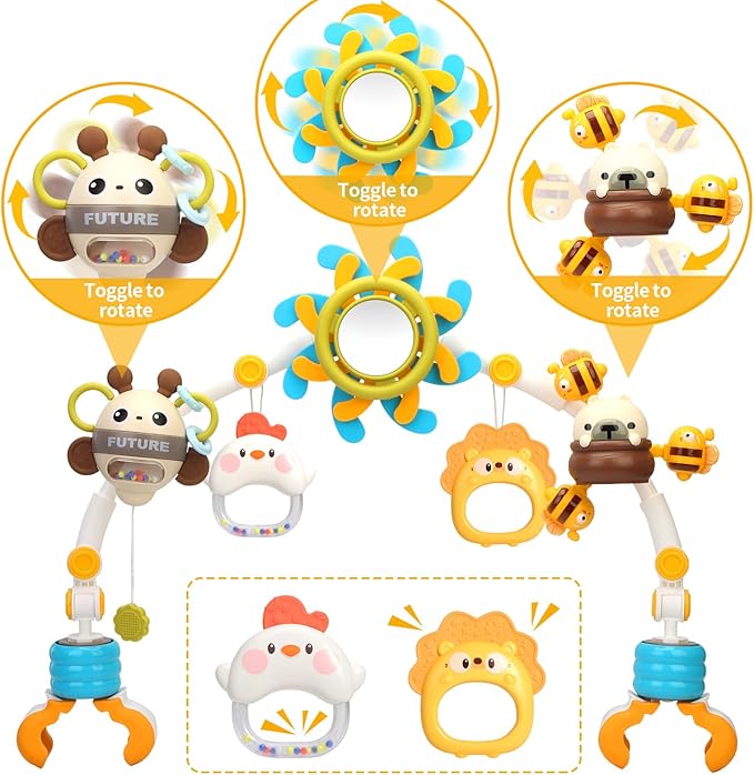 Caterbee Baby Bjorn Bouncer bar Toy, Pram Toy with Activity Travel Arch Bassinet Toys for Toddlers (Blue)