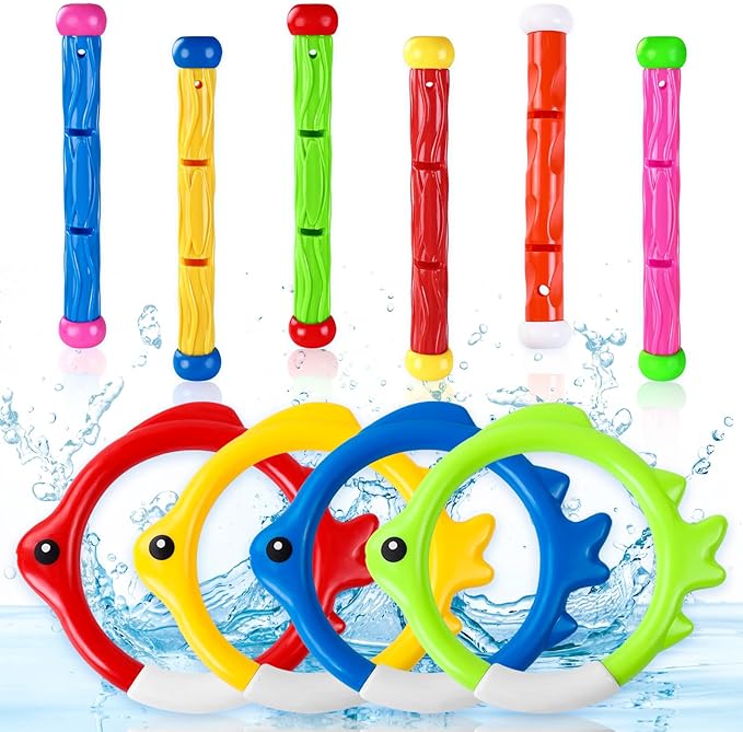 10PCS Pool Diving Swim Toys Colorful Underwater Training Sinking Throwing Dive Rings Sticks for Kids Summer Pool Swimming Party Favor Games