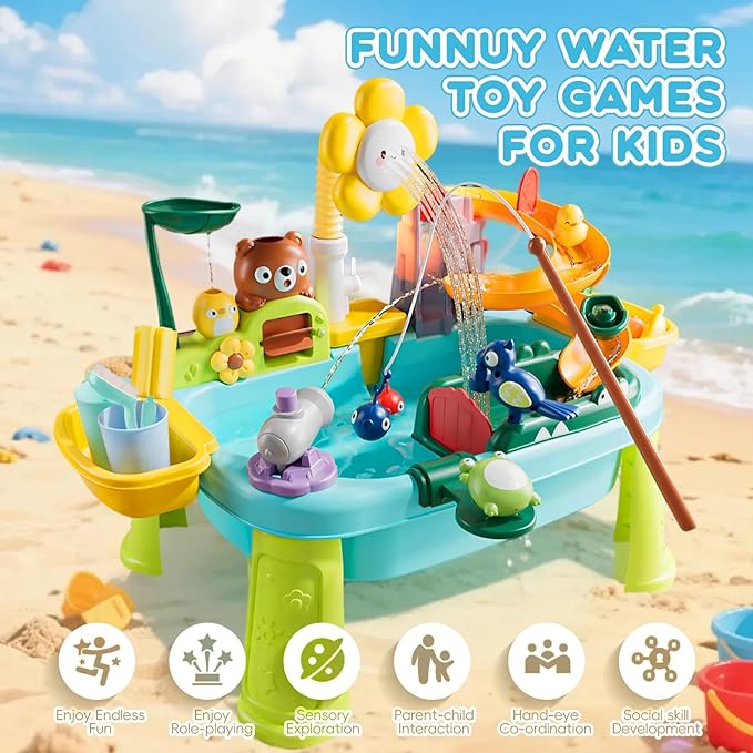 2026 Upgraded Toddler Sand Water Table Toy with Electric Water Pump, Kids Sand Water with Faucet/Play Food Accessories/Fishing Toy, Kitchen Play Sink Toys for Girl Boy Age 3+ (Blue)