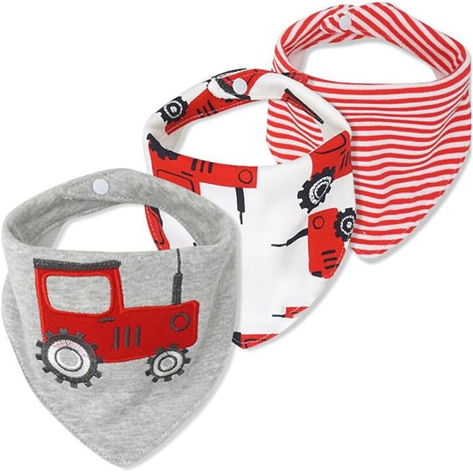 Baby Dribble Bib, Toddler Bandana Bib 3 Packs Super Absorbent Cotton Feeding Bibs