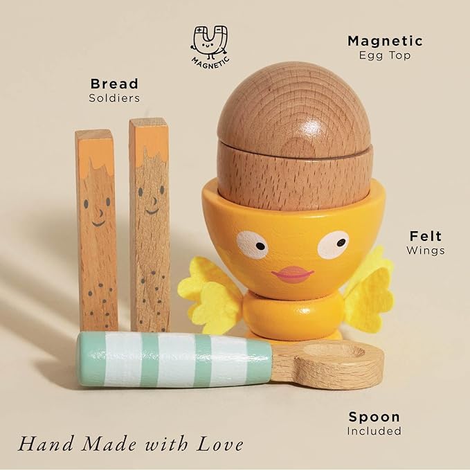 Le Toy Van - Wooden Honeybake 'Chicky Chick' Wooden Egg Cup Set | Pretend Food Kitchen Play Toy Set | Kids Role Play Toy Kitchen Accessories