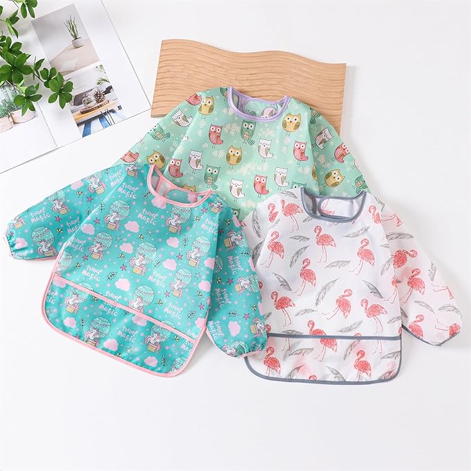 5 Pcs Long Sleeved Baby Toddler Bibs Waterproof Sleeved Bib 3-24 Months
