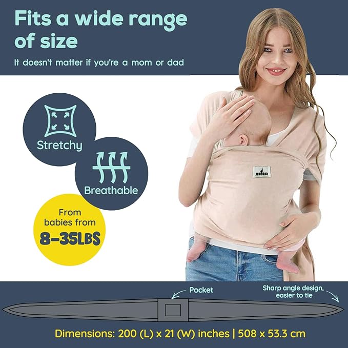 Baby Wraps Carrier, Jeroray Baby Carrier,Hands Free Infant Carrier, Lightweight,Breathable,Softness,Stone Grey