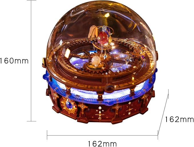 MU 3D Wooden Puzzles The Planisphere Rotating World Globes Craft Work 3D Metal Puzzle Models Kits Treasure Boxes Miniature Building, Music Box DIY Set Birthday New Year Gifts Home Desk Office Decor