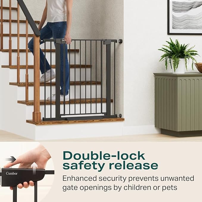 Cumbor 36" Extra Tall Baby Gate for Stairs, 29.7-40.6" Wide Dog Gate for Doorways, Pressure Mounted Auto-Close Pets Gates for Dogs Indoor, Durable Safety Child Gate, Mom's Choice Awards Winner, Black