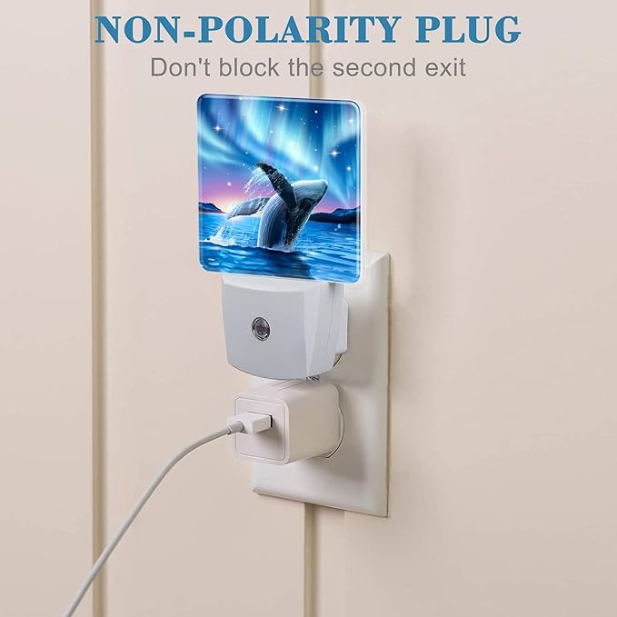 Humpback Whale Breaching Water Night Light for Kids, LED Night Light Plug into Wall with Dusk to Dawn Sensor for Girls Boys Women Men Room Decor, Hallway, Kitchen, Bathroom, Nursery, Stairs