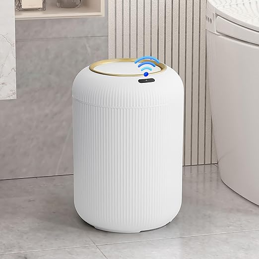 Automatic Motion Sensor Bathroom Trash Can with Lid, 3 Gallon Touchless Trash Bin, Smart Plastic Electric Garbage Cans Small White Wastebasket for Office, rv, Bedroom, Living Room
