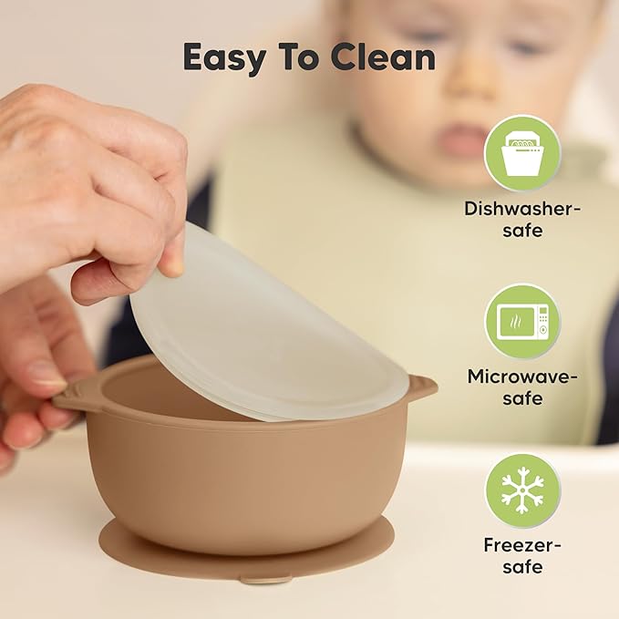 KeaBabies 2-Pack Baby Bowls with Suctions, Lids - Silicone Toddler Suction Bowls for Baby Boy, Girl, Kids, Food Grade Silicone, BPA-Free, Dishwasher Safe, Toddler Eating Essentials (Desert)