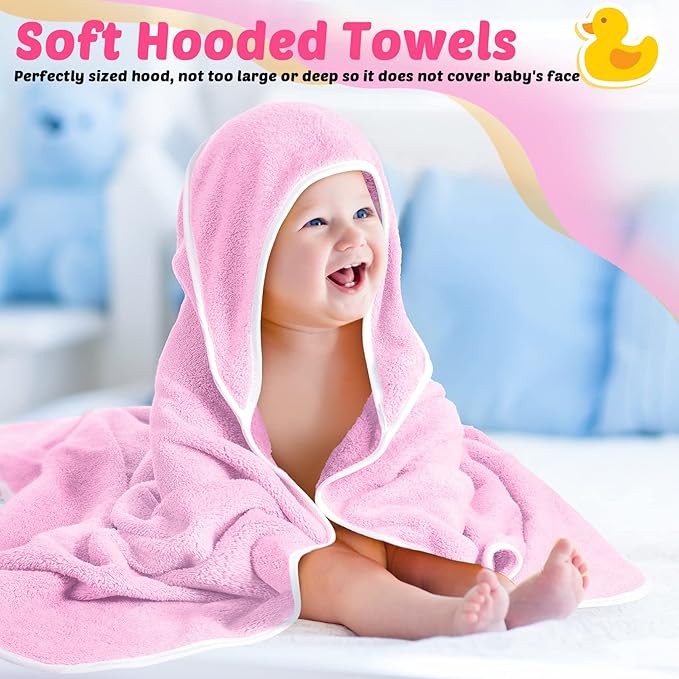 Chumia 6 Pack Baby Bath Towel Coral Fleece Soft Absorbent Newborn Hooded Towel for Kid 30 x 30 Inch Toddler Bath Blanket for Babies Infant Shower Gift(Pink, White)