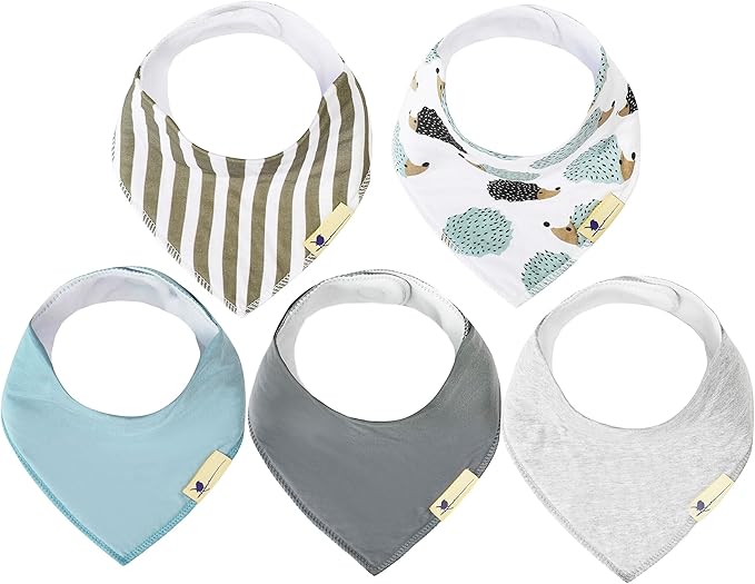 Blue Wren Magnetic Bandana Drool Bibs 5-pack - Magnetic Closure Baby Bibs - Safe, Easy, Chic Teething Bib