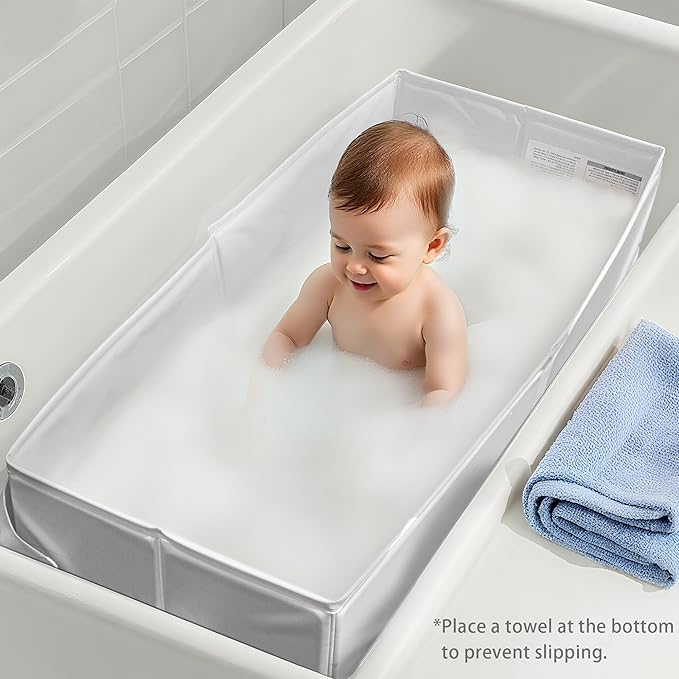 Bella’s Friends Baby Collapsible Bathtub, Travel Bath Tub for Baby, Foldable and Portable, Easy Storage, Reinforced Structure, Lightweight, Travel Essentials for 6M-3Y Infant Toddler, Gray