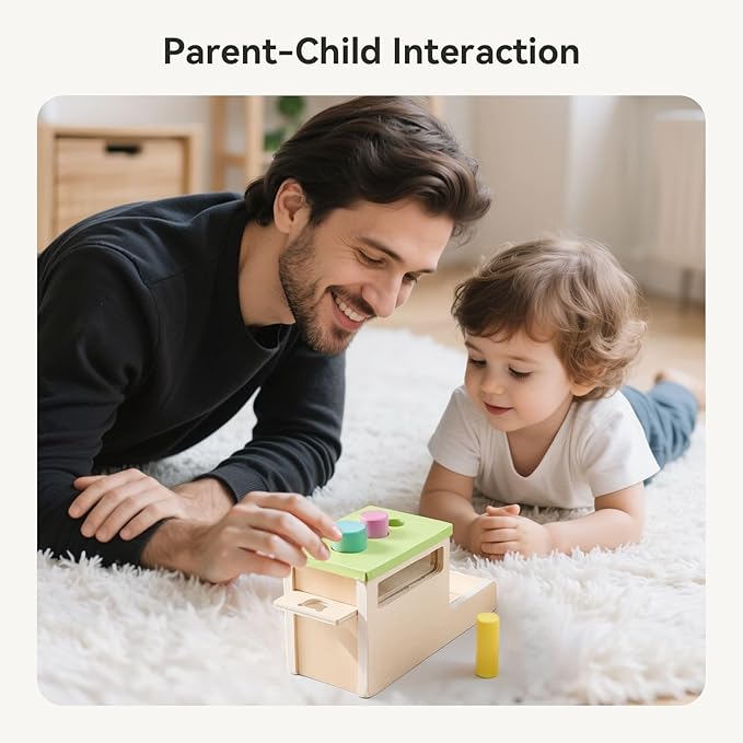 Montessori Wooden Peg Drop Toy | Educational Size Matching Game for Toddlers | Cylindrical Drop Box Toy with Transparent Viewing Window