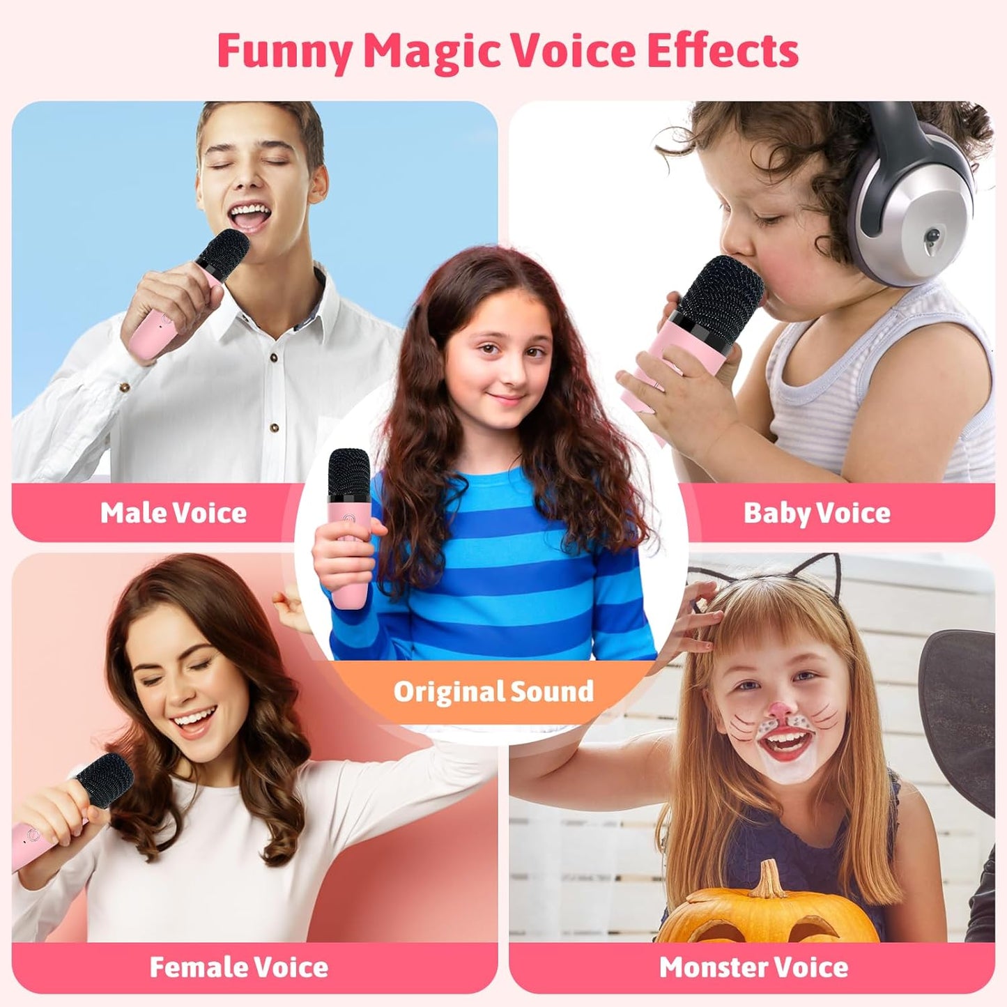 Karaoke Machine for Kids Adults, Portable Bluetooth Speaker with 2 Wireless Microphones and LED Lights, Kids Toys Birthday Gifts for Girls Boys Ages 4, 5, 6, 7, 8,9,10,11,12+ Years