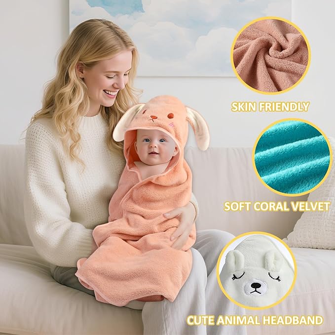 6 Pack Hooded Baby Towels - 32x32 in Ultra Soft Baby Bath Towels, Newborn Baby Essentials, Premium Absorbentand Hypoallergenic Towels for Toddler Baby Boy and Girl