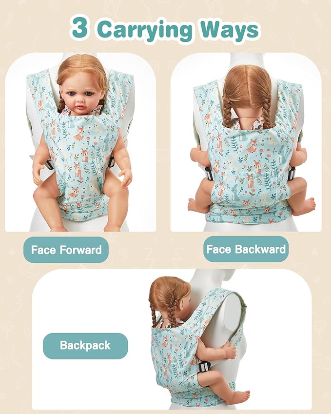 Lictin Baby Doll Carrier, Front and Back Doll Accessories Carrier for Little Girls, with Adjustable Straps for Stuffed Animal Reborn Baby Doll