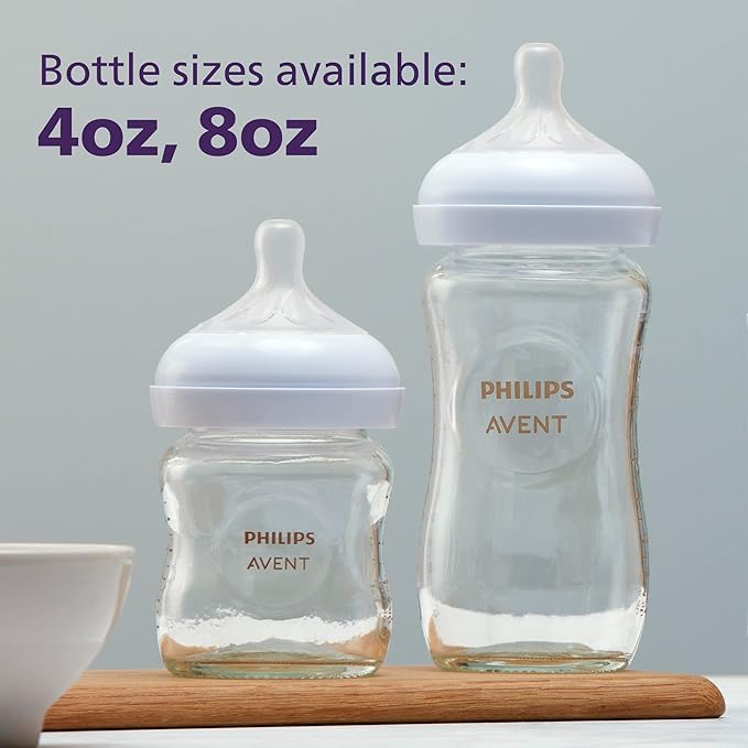 Philips Avent Natural Glass Baby Bottle with Natural Response Nipple (Medium Flow, Flow 3), 8oz, SCY913/01
