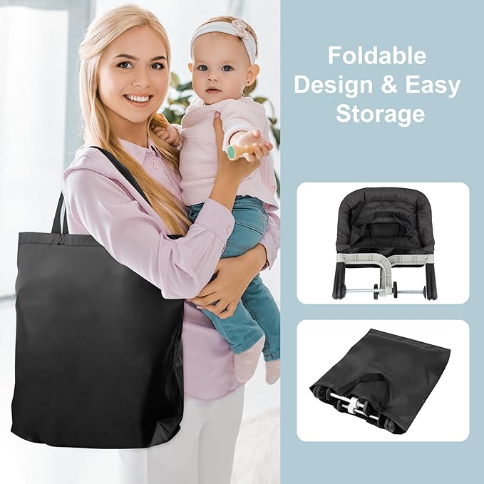 Hook On High Chair, Jozzve Baby High Chair, Portable High Chair for Travel, Foldable Fast Table Chair with Storage Bag, Baby Feeding Seat Clip On High Chair for Home and Travel (Brown)