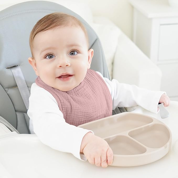 Bearmoss Muslin Baby Drooling Bibs 8 Pack, 100% Cotton Square Adjustable Bandana Bibs Gift for Baby Girls Boys Teething Drool