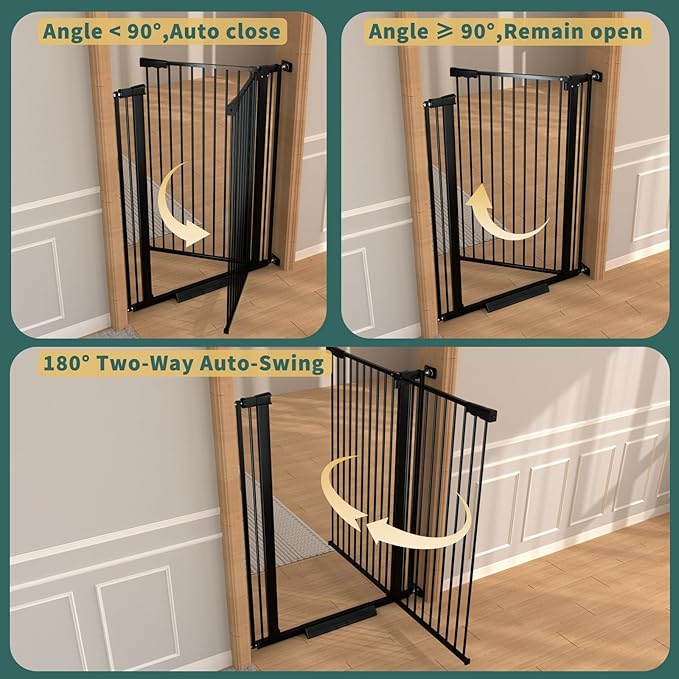 40.55" Tall 1.37" Ultra Narrow Spacing Dogs Pets Baby Gate for Doorway Safety Proof Indoor 53.74-61.61" Extra Wide Puppy Pressure Mounted No Drill Walk Through Black Metal Hallway