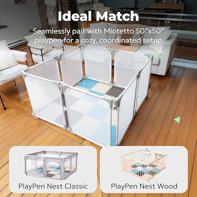 MioTetto Baby Play Mat, Soft Foam Floor Tiles for Kids. Adjustable Interlocking Foam Tiles, Fits with 50x50 Playpen Baby mat for Crawling & Development, Safe & Non-Toxic Playmat for Babies 6-12 Months