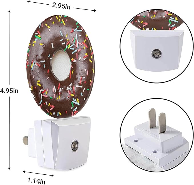 EKOBLA Chocolate Donuts Night Light, Donut Desserts Snacks Night Lights Plug into Wall for Boys Girls, Led Lamp for Stairway/Hallway/Bedroom 0.5W Nightlight Sleep Friendly