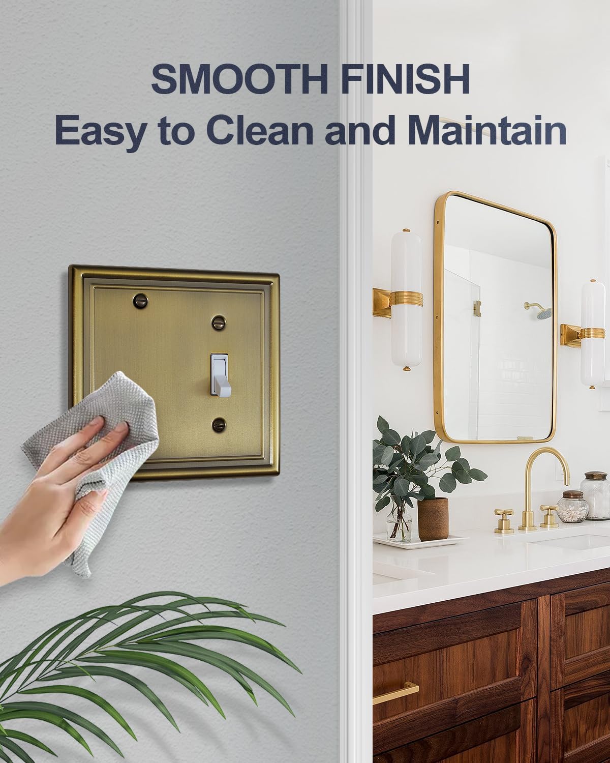 Antique Brass Combination 1 Toggle and 1 Blank Wall Plates, 1-Pack Metal Switch Plates No Device Blank Outlet Covers, 2-Gang, 4.96''*4.88'', Midsize