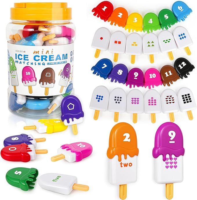 USATDD Numbers Learning Toys Number Popsicles Matching Toy Learning Numbers & Patterns Preschool Learning Activities Montessori Toys for Kids Ages 3+