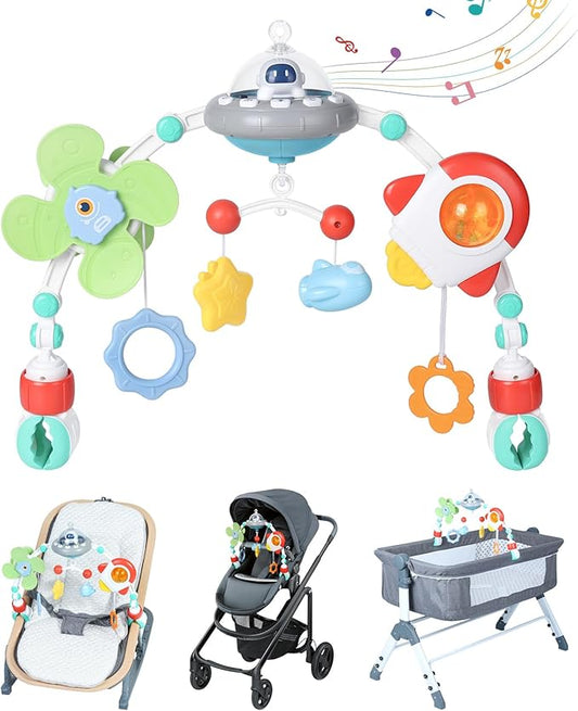 Orzbow Stroller Arch Toy for Baby, Musical Carseat Toys Hanging with Teething, Baby Mobile for Crib Bassinet Car Seat and Bouncer, Car Seat Activity Toy for Babies 0-12 Months
