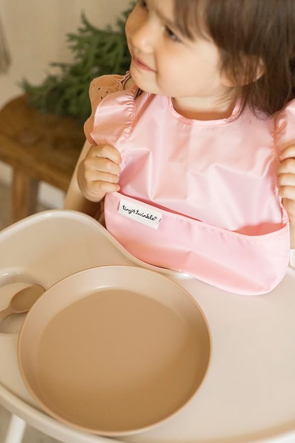 Tiny Twinkle Mess Proof Baby Bibs for Eating – Waterproof, Wipeable Toddler Bibs with Pocket – Baby Food Bibs for Girls & Boys(3 Pack,Blue Floral)