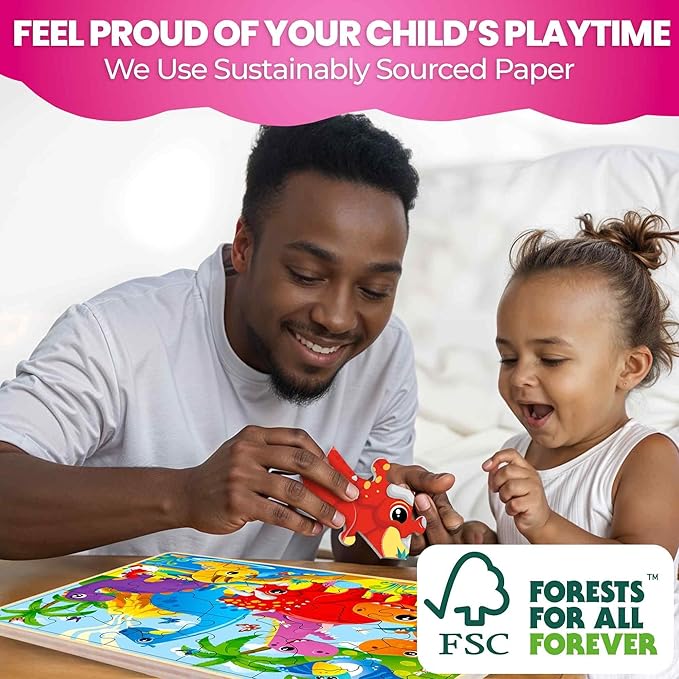 QUOKKA 4SET Puzzles for Kids Ages 4-6 - 36 Pcs Wooden Realistic Montessori Toddler Puzzles Ages 3-5 - Animals Dinosaurs Learning Games for Boys and Girls 4-8 Year Olds