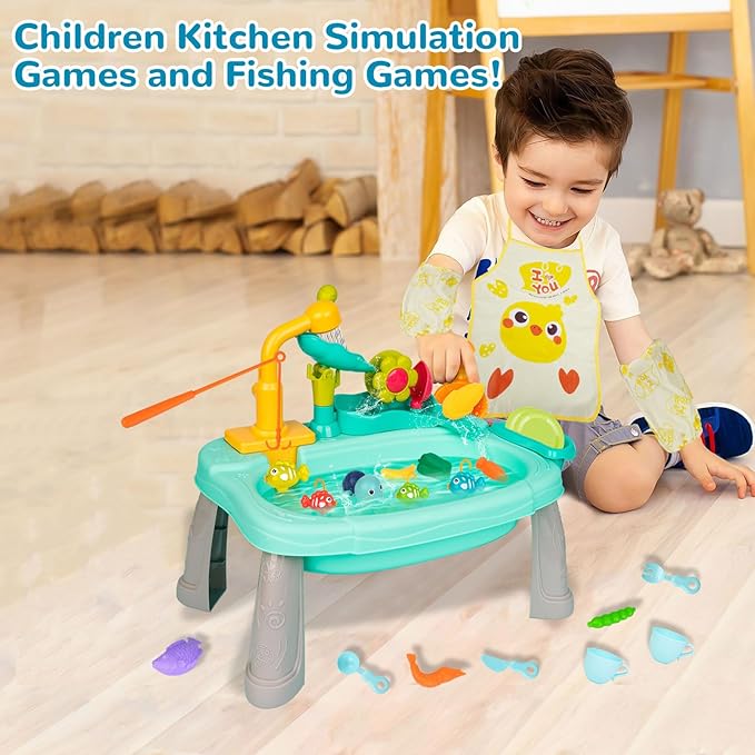 Kids Play Sink with Running Water, Mini Water Table, Water Toys, Upgraded Faucet and Play Dishes, Children Electric Dishwasher Playing Toy, Kitchen Sensory Toy Sets for Girls and Boys