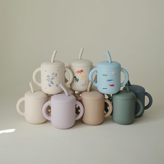 mushie 100% Silicone Training Cup & Straw for Toddlers | 6 Months+ (Ivory)