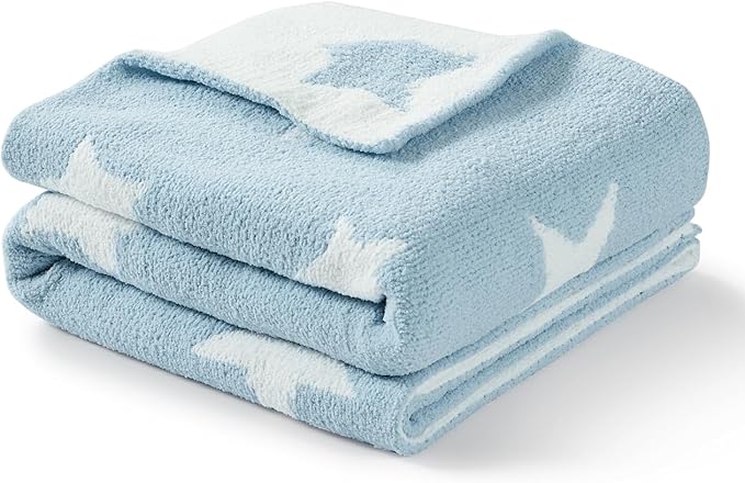 CREVENT 30"X40" Cozy Soft Warm Chenille Baby Blanket for Girls Boys, Newborn Essentials for Infant, Baby Shower Receiving Gift - Blue Star