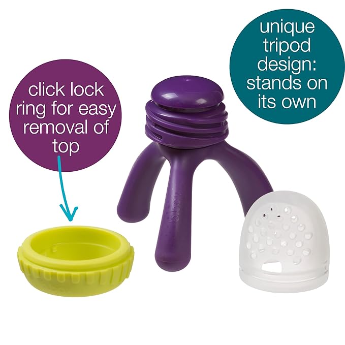 b.box Silicone Fresh Food Feeder | Ages 4 Months+ | Tripod Design Easy for Baby to Hold | Perfect for Fresh or Frozen Foods | Cap Included for On The Go | Dishwasher Safe (Passion Splash)
