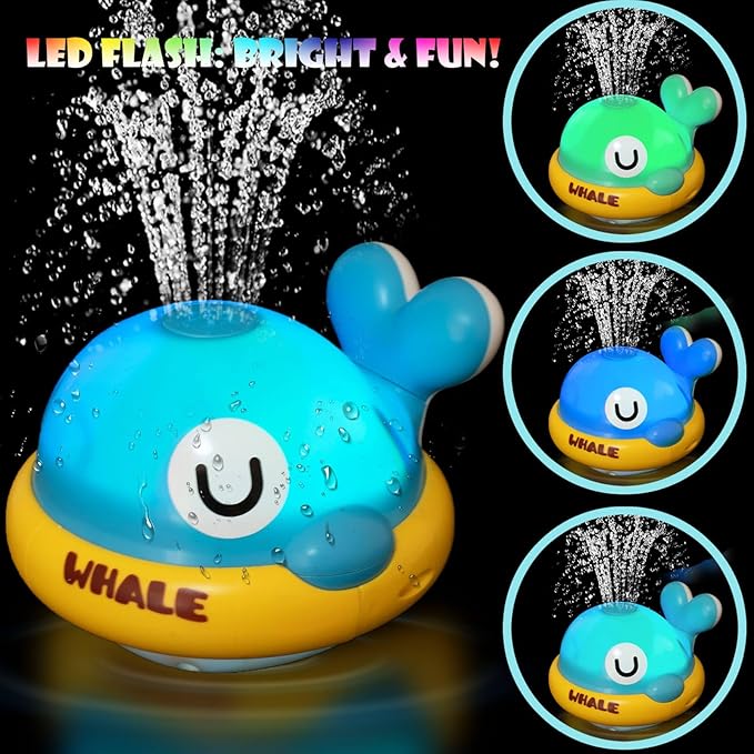 Baby Bath Toys - Toddler Bath Toys for Kids Ages 1-3, Rechargeable Light Up Whale Sprinkler Bathtub Toys, Pool & Water Toys for Infants Babies 6-12 Months & Toddlers 2-4, 1st Birthday Gifts (Blue)