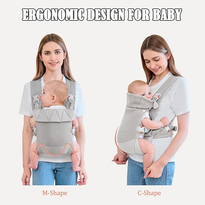 IULONEE Baby Carrier Wrap Ergonomic Baby Strap Carrier Front & Back Backpack Carry Adjustable Infant Toddlers Carrier Sling for Newborn Grey
