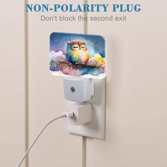 Cute Watercolor Sleeping Owl Night Light for Kids Girls Boys, Cartoon Owl LED Night Light Plug into Wall with Dusk to Dawn Sensor for Bedroom, Hallway, Kitchen, Bathroom, Stairs Decor