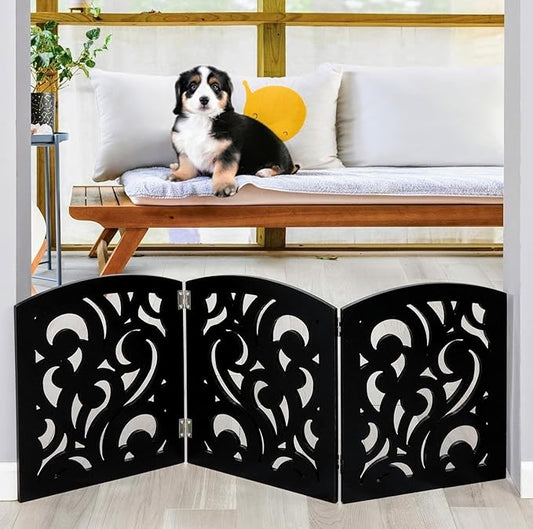 Bundaloo Freestanding Dog Gate Expandable Decorative Wooden Fence for Small to Medium Pet Dogs, Barrier for Stairs, Doorways, & Hallways