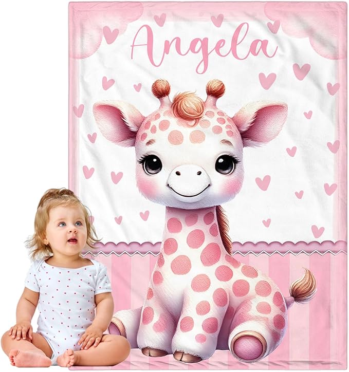 Personalized Baby Blanket for Girls, Custom Baby Blanket with Name, Soft Cozy Personalized Name Blankets for Kids, Customized Giraffe Blankets for Infant Toddler Birthday Christmas