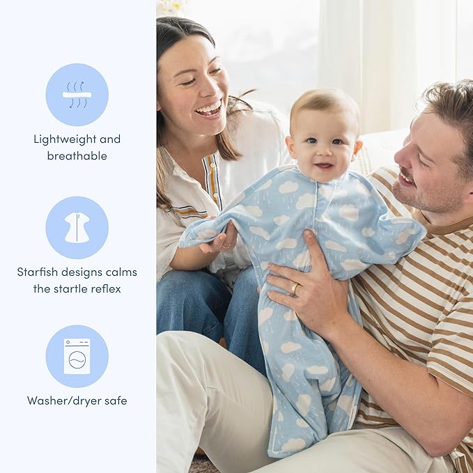 SleepingBaby Zipadee-Zip Transition Swaddle - Cozy Baby Swaddle Blanket with Zipper Convenience - Roomy Wearable Blanket for Easy Diaper Changes - Spring Showers, Medium (6-12 Month)