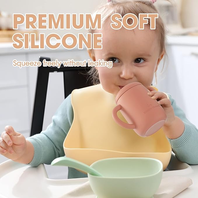 Cuddle Campus Sippy Cups 7OZ, [4 in 1] Baby Cups, Shatterproof Silicone Straw Cup,Open Cup for 6M, 6M+,6-12 Months,1/1+ Year Old Baby,Toddler